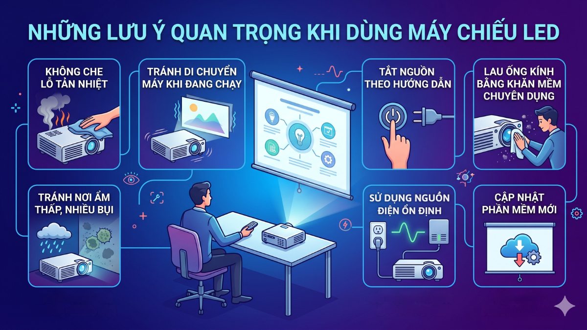 Những lưu ý quan trọng khi dùng máy chiếu LED projector