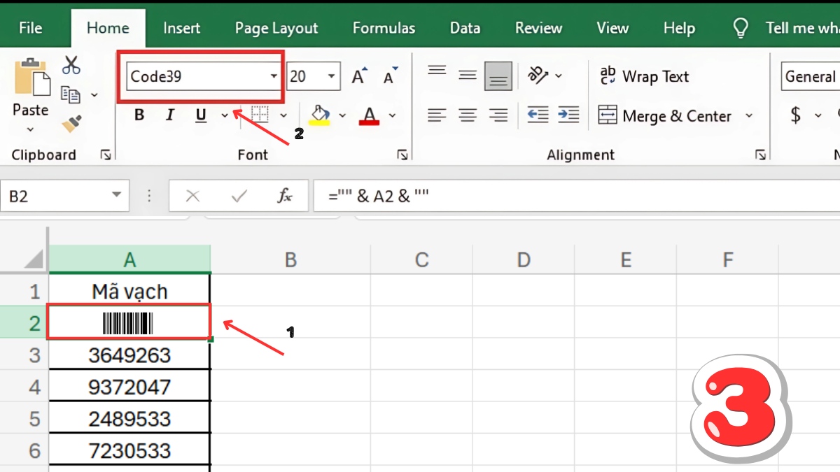 Cách tạo mã vạch trong Excel bằng Font Code39 bước 3