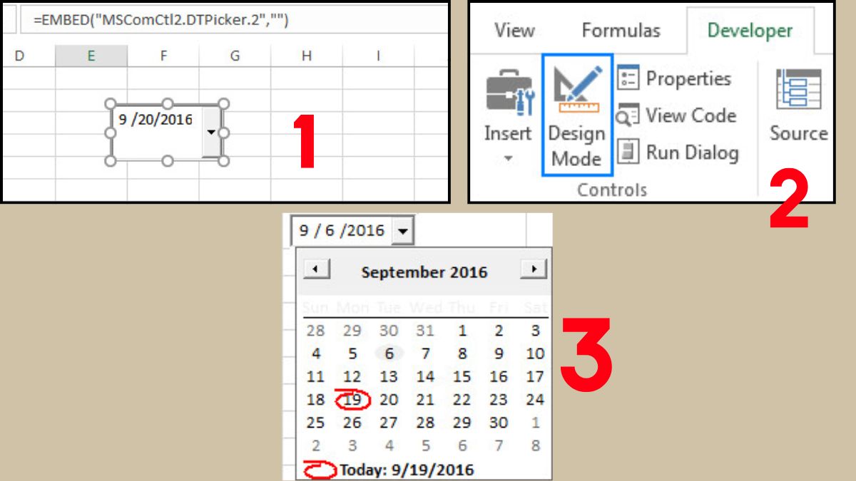 Cách tạo nút chọn ngày trong Excel cách 1 bước 3