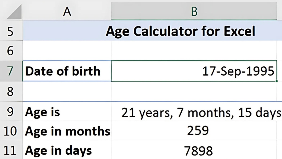 Cách tính tuổi trong Excel cách 6
