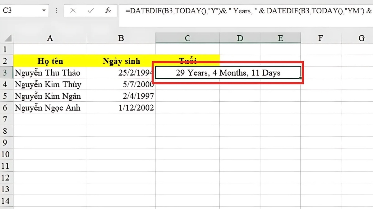Cách tính tuổi trong Excel cách 2 bước 4