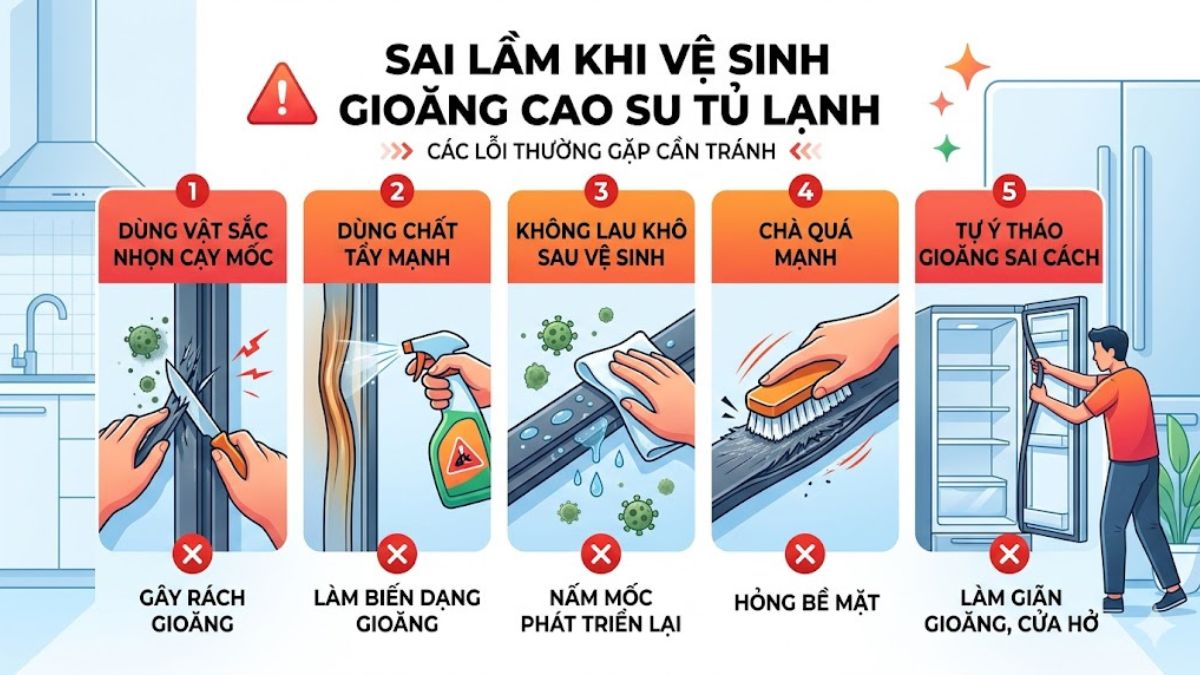 Sai lầm thường gặp khi vệ sinh gioăng cao su tủ lạnh