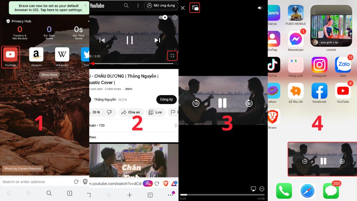 Cách vừa xem YouTube ngoài màn hình điện thoại vừa lướt web trên iPhone bước 2