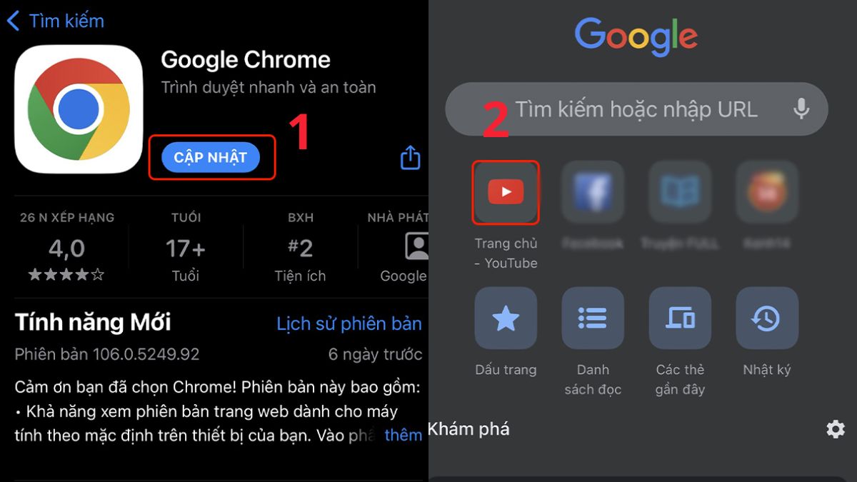 Cách xem video YouTube ngoài màn hình iPhone trên Chrome bước 1