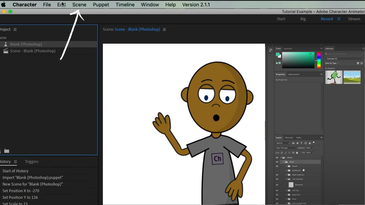 Xem và chỉnh sửa bản ghi trong Character Animator Adobe