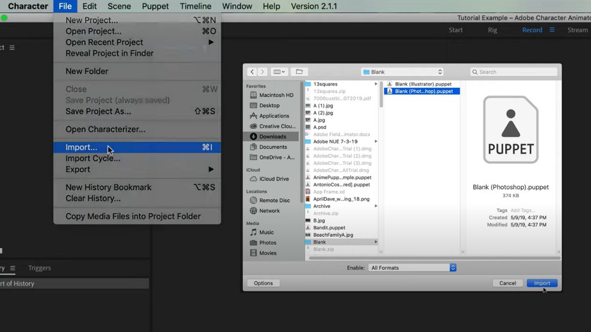 Nhập hình vẽ vào Adobe Character Animation