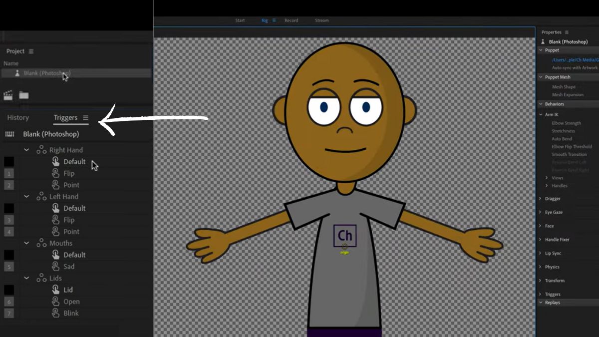 Gắn xương và điều khiển nhân vật trên Character Animator Adobe