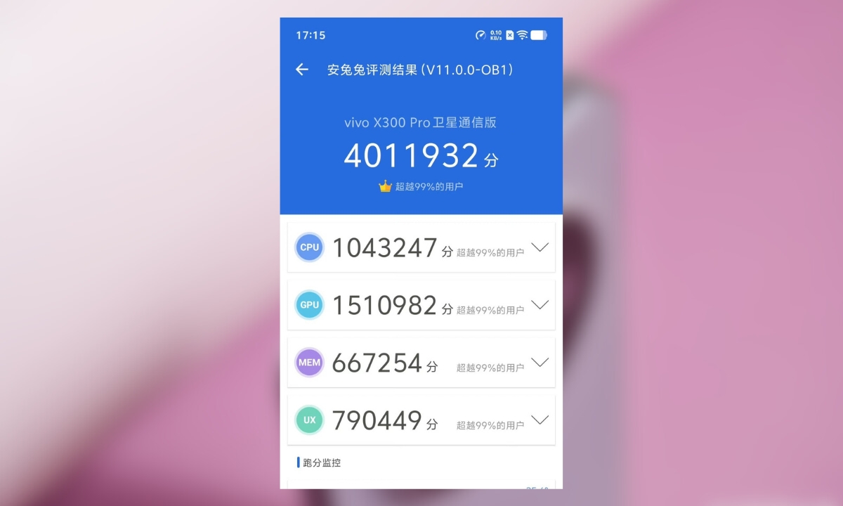 cận cảnh vivo x300 pro với điểm số Antutu ấn tượng