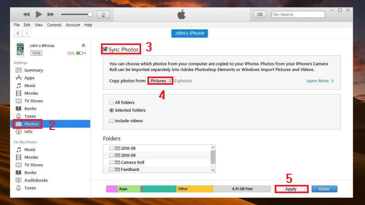 Cách copy chuyển ảnh từ iPhone vào máy tính bằng iTunes bước 4