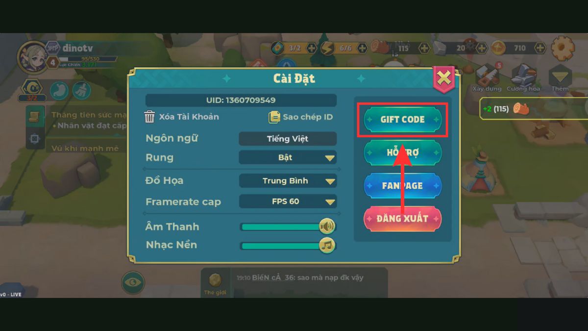 Hướng dẫn cách nhập code Cấm Giới 2 - bước 3
