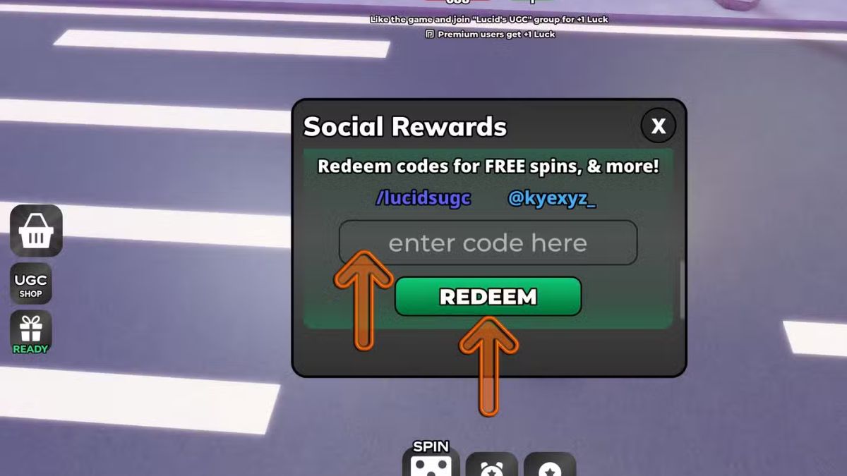 Cách nhập code Spin 4 Free UGC - bước 2