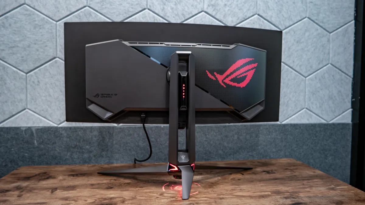 Đánh giá Asus ROG Swift OLED PG34WCDN với thiết kế gaming mạnh mẽ và đèn đỏ đặc trưng
