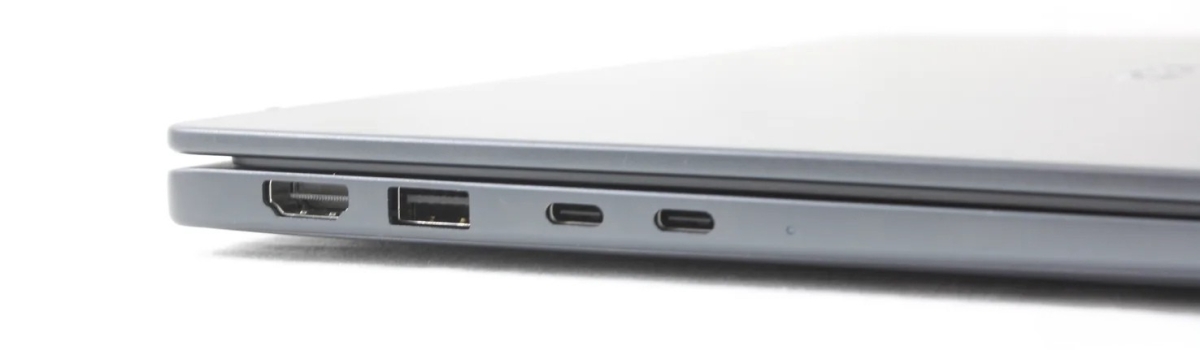 Đánh giá Dell Pro 7 14 P714265 với hai cổng USB4, cổng HDMI và USB 3.2 Gen 1 ở cạnh trái.