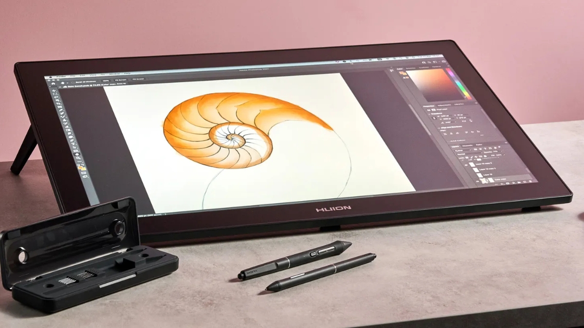 Đánh giá Huion Kamvas Pro 24 Gen 3 với thiết kế bảng vẽ màn hình lớn cùng chân đế tích hợp