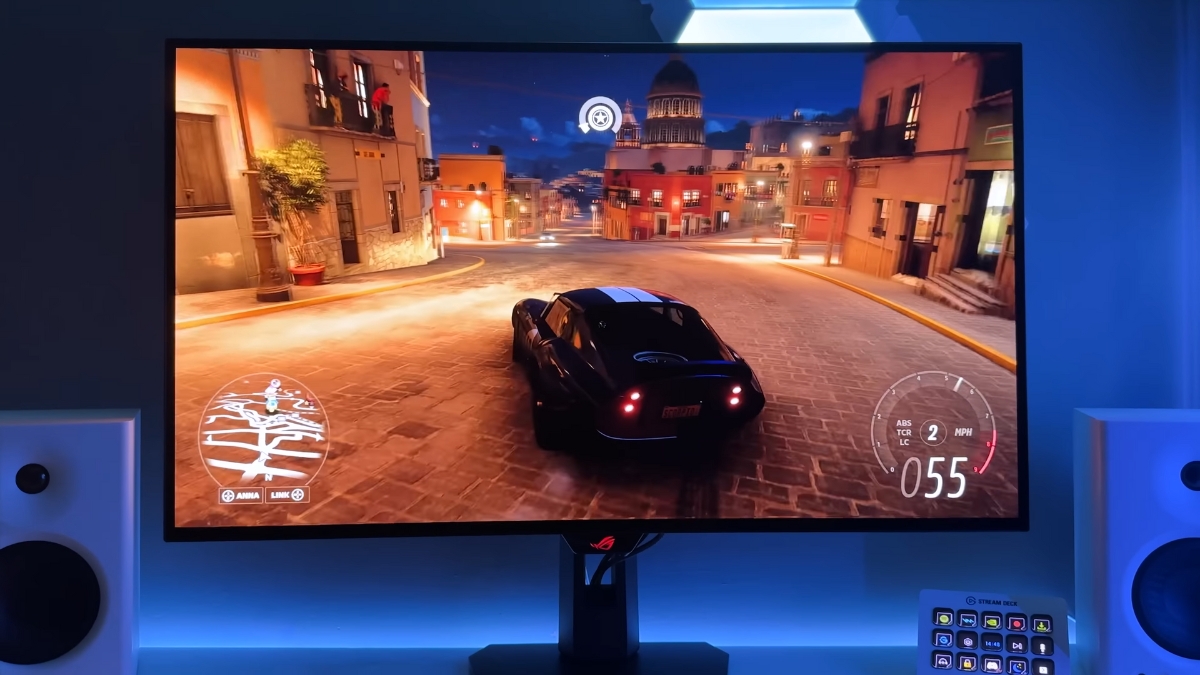 Đánh giá màn hình ASUS ROG Strix XG32UCWMG ở chế độ 1080p 480Hz với Frame Rate Boost, chuyển động mượt nhưng độ nét giảm, mật độ điểm ảnh còn 68 PPI, khó quan sát chi tiết nhỏ.