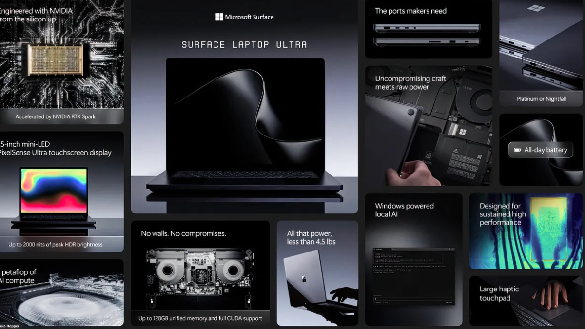 Microsoft trình làng Surface Laptop Ultra với GPU Blackwell và hệ thống tản nhiệt quạt kép mạnh mẽ