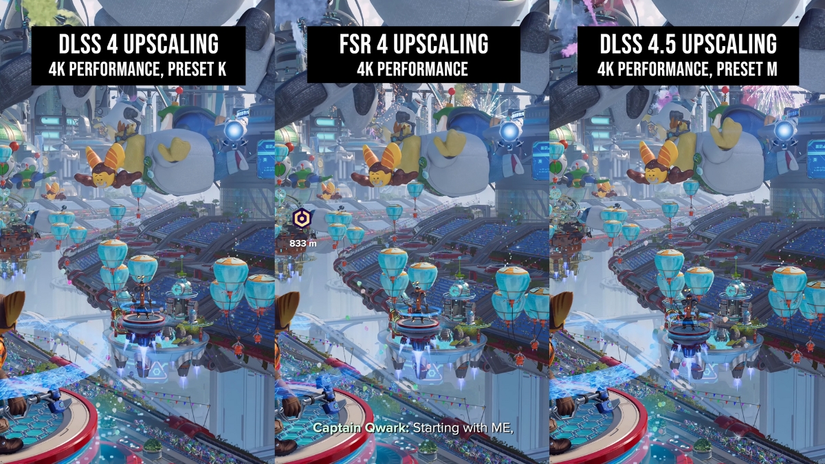 So sánh DLSS 4.5 vs FSR 4 minh hoạ độ ổn định hình ảnh khi chuyển động và khả năng giảm nhấp nháy ở các chi tiết mảnh trong game