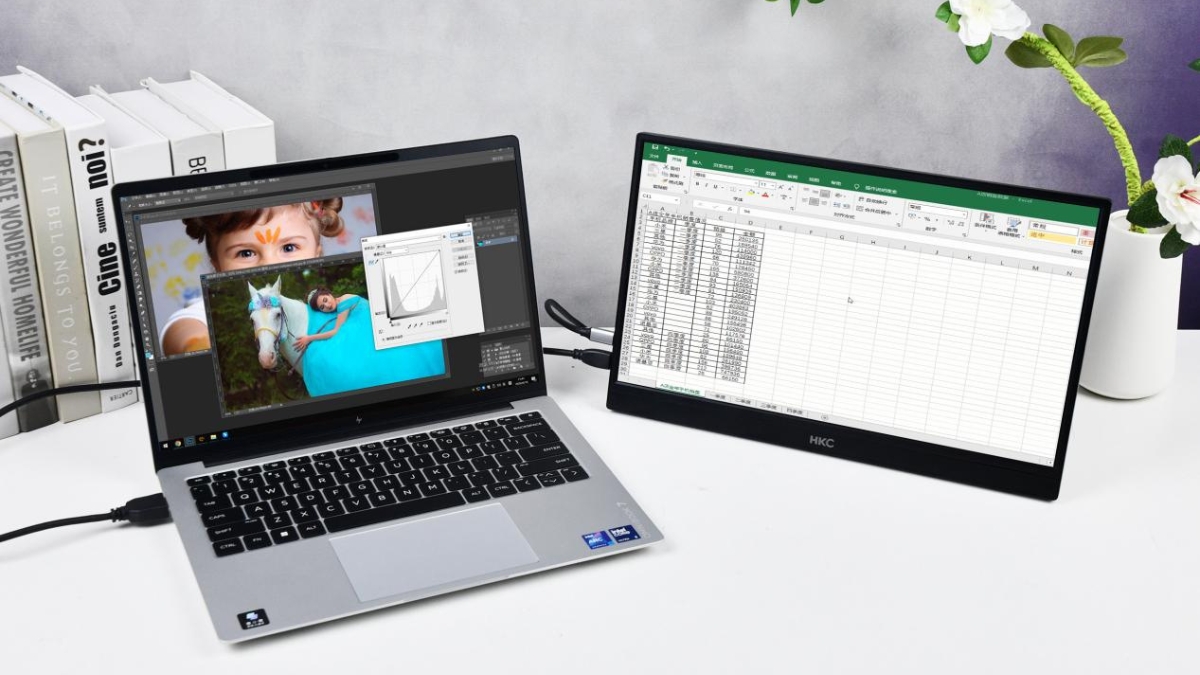 Trên tay HKC Yuexiang 16F1 hỗ trợ mở rộng không gian làm việc khi kết nối cùng laptop