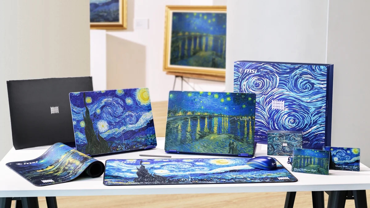 Trên tay MSI Prestige 14 Flip AI+ Van Gogh Edition cùng bộ phụ kiện chủ đề Van Gogh