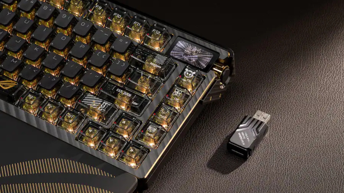 Trên tay ASUS ROG Azoth Extreme Edition 20 bàn phím cơ gaming cao cấp với chi tiết mạ vàng 24K màn hình màu 1.47 inch và núm xoay điều khiển