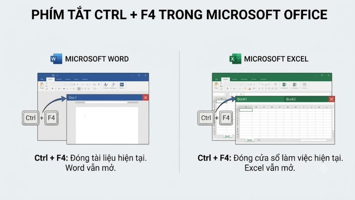 Ctrl + F4 trong Word và Excel