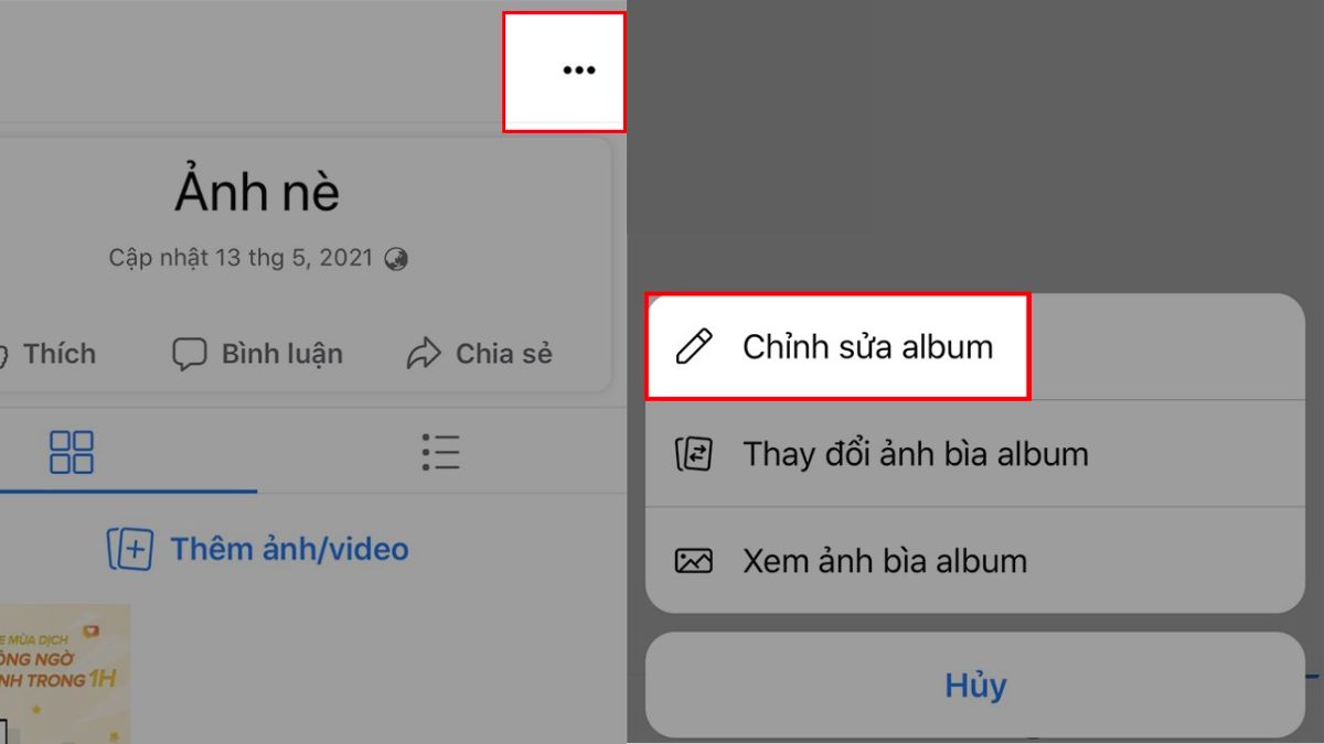 Cách ẩn album ảnh trên Facebook bằng điện thoại bước 2