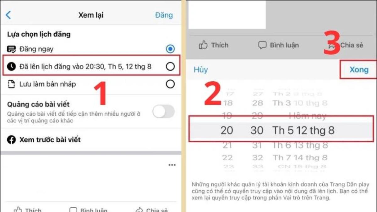 cách hẹn giờ đăng bài trên Fanpage Facebook bước 2