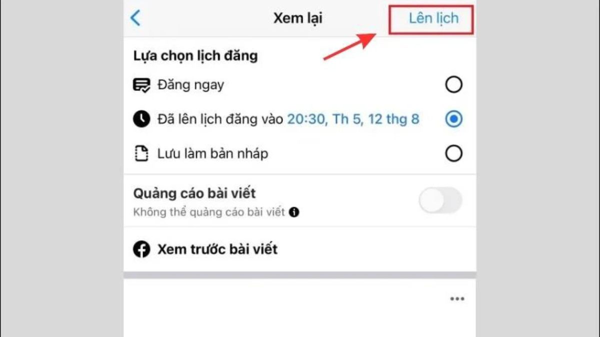 cách hẹn giờ đăng bài trên Fanpage Facebook bước 3