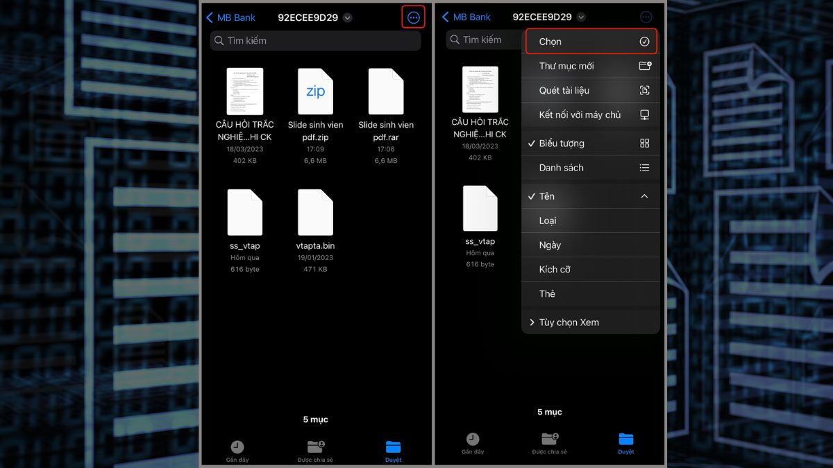 Cách mở file RAR trên điện thoại iPhone bằng tính năng có sẵn bước 1