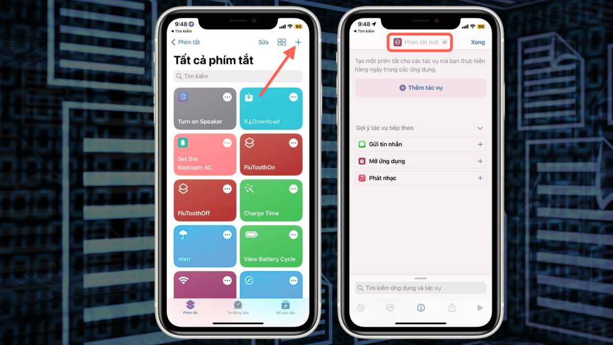 Cách sử dụng Shortcuts (Phím tắt) để mở file RAR trên iPhone bước 1
