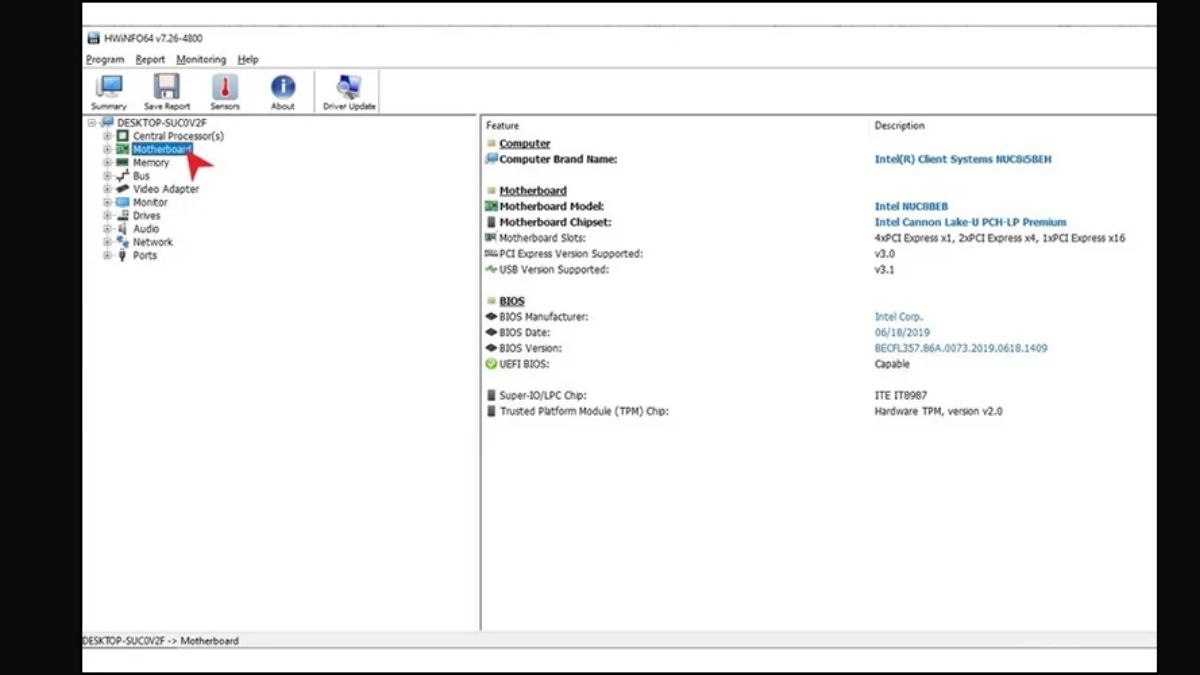 Kiểm tra main máy tính bằng phần mềm HWiNFO bước 2