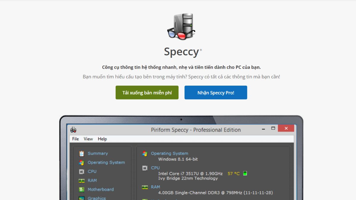 Kiểm tra main máy tính bằng phần mềm Speccy bước 1