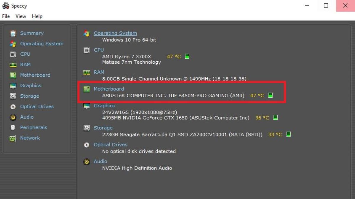 Kiểm tra main máy tính bằng phần mềm Speccy bước 3