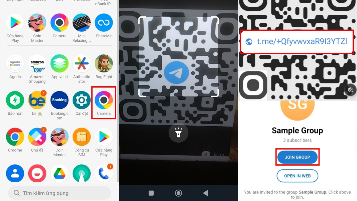 Quét mã QR Telegram vào nhóm trên Android