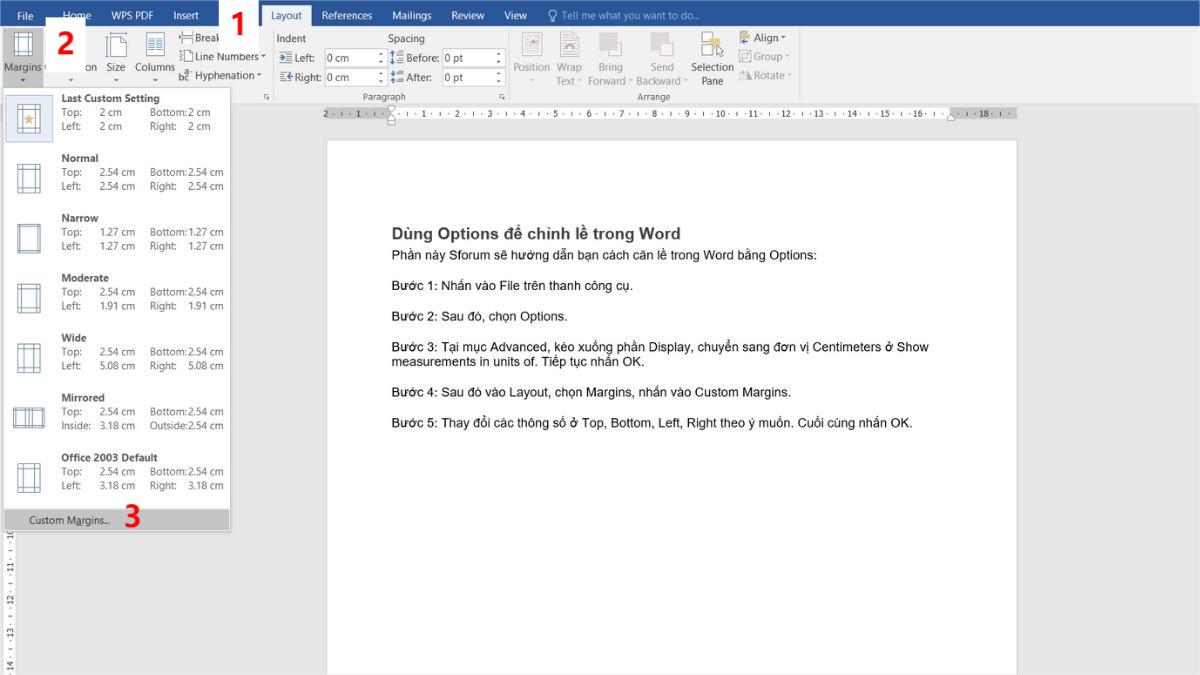 Cách căn lề trong Word bằng Options bước 4