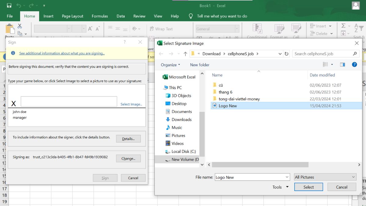 Cách chèn chữ ký vào Excel kèm hình ảnh bước 3