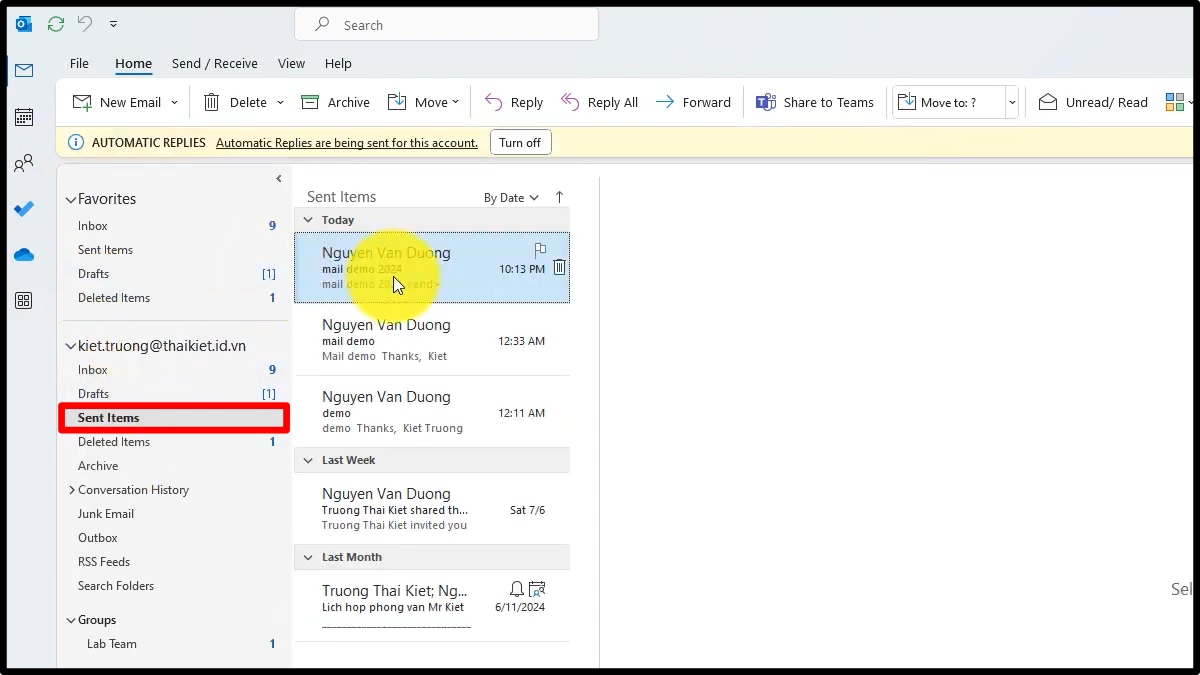 Cách thu hồi email đã gửi trong Outlook bước 1