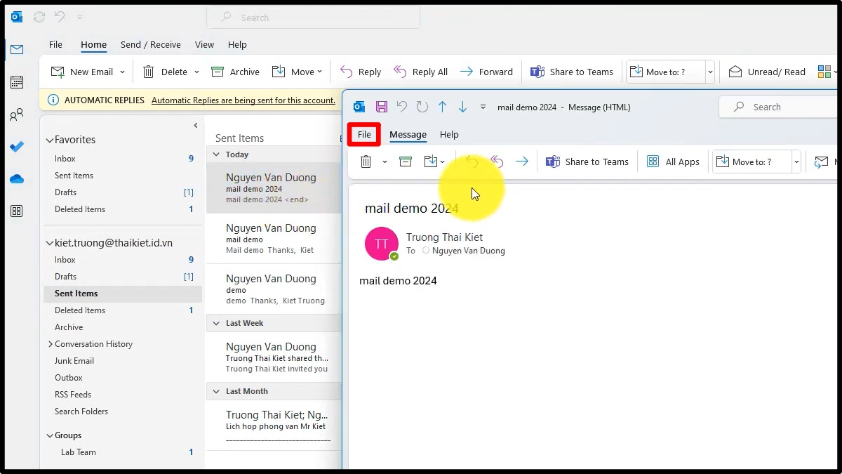 Cách thu hồi email đã gửi trong Outlook bước 2
