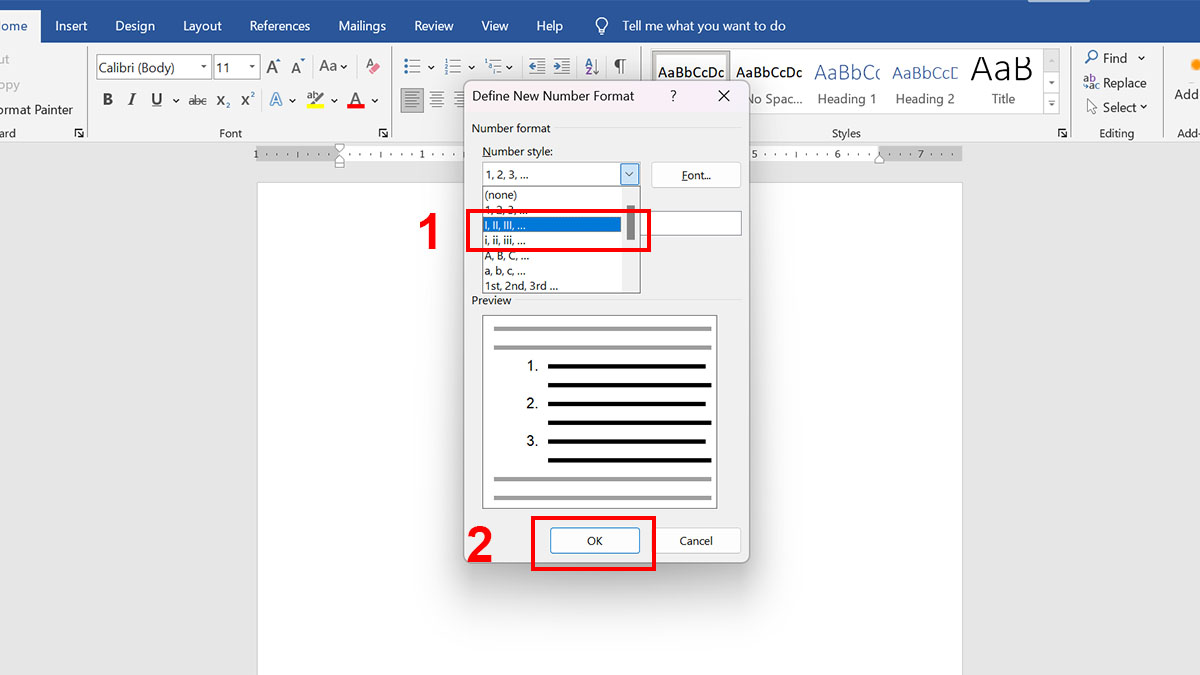 Cách viết số la mã trong Word 2010, 2016 bước 3