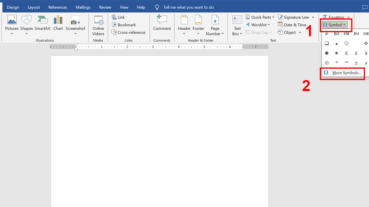 Cách viết số la mã trong Word bằng Symbol bước 1