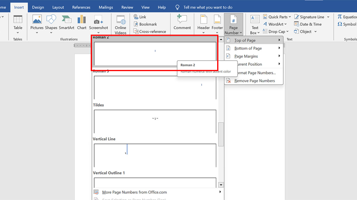 Đánh số trang la mã trong Word bằng Page number cách 1 bước 3
