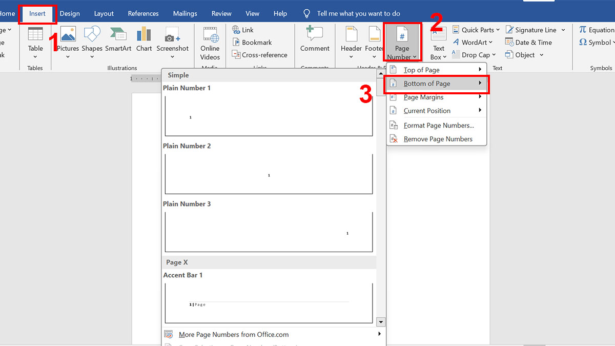 Đánh số trang la mã trong Word bằng Page number cách 2