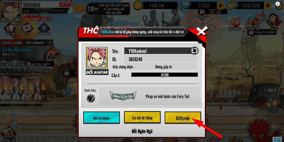 cách nhập code Epic Magician 100y Quest - bước 2