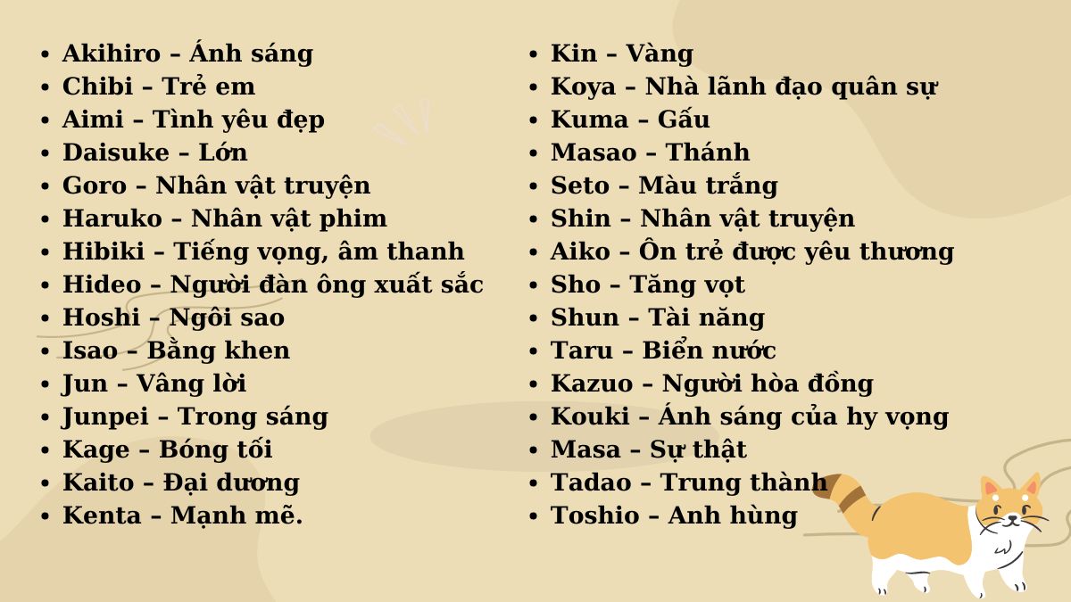 Đặt tên chó mèo bằng tiếng Nhật hay