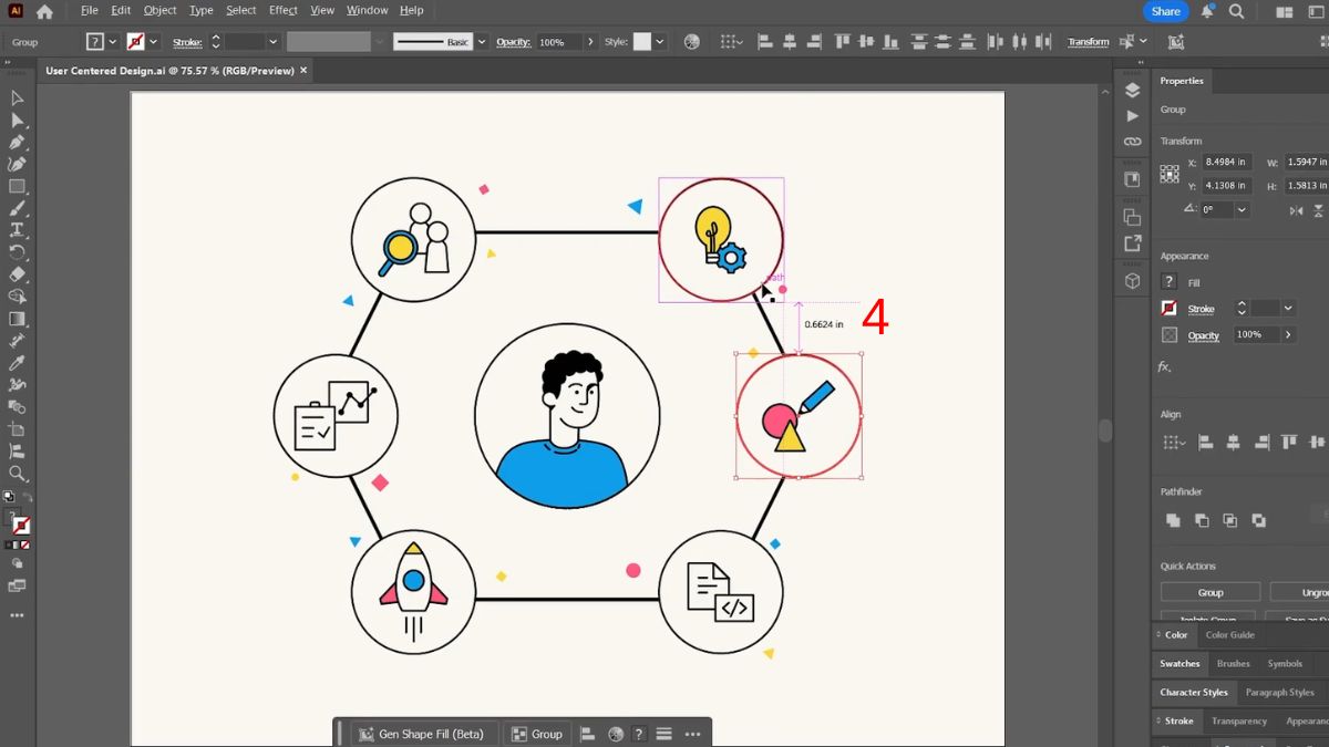 Đo kích thước trong Illustrator và đo khoảng cách bước 3
