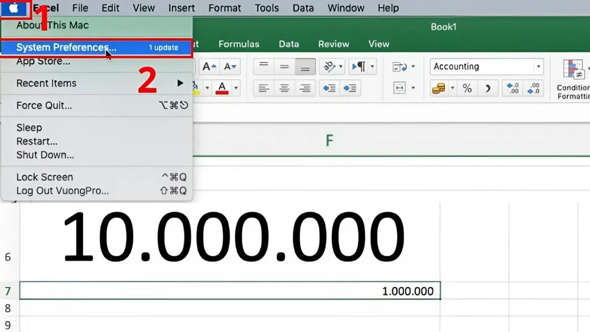 Cách đổi dấu phẩy thành dấu chấm trong Excel trên Macbook bước 1