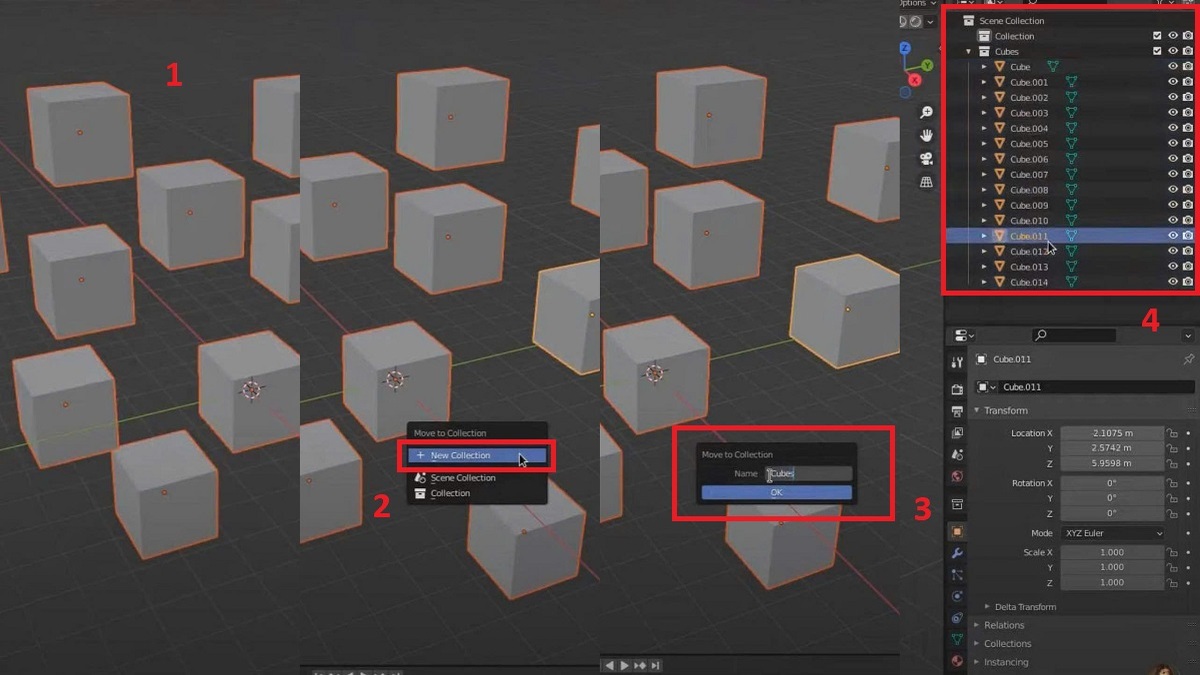Cách tạo Group trong Blender bằng cách gán Object vào Collection