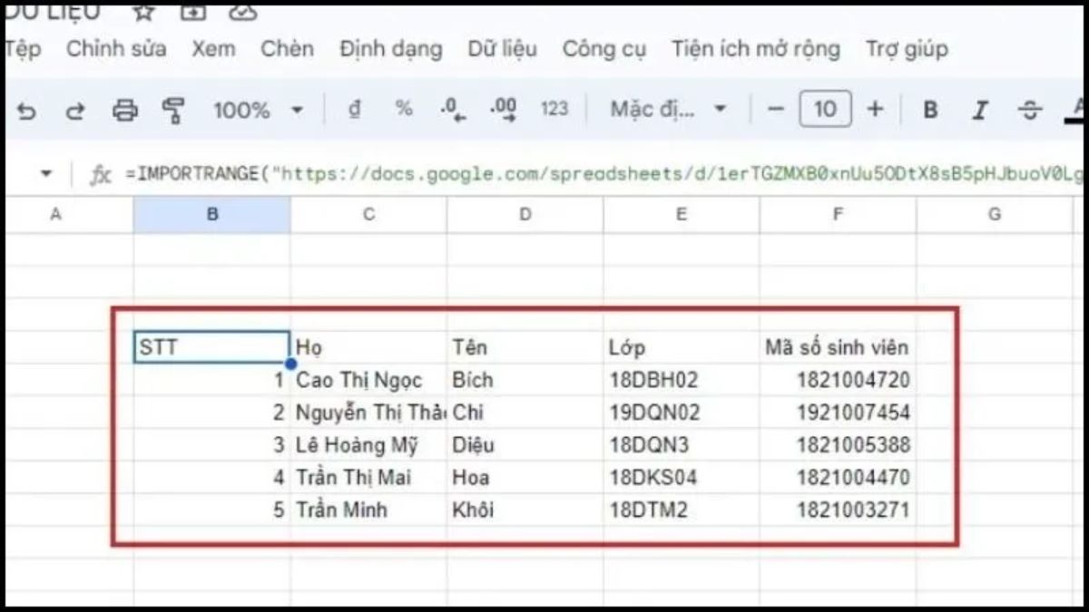 Cách sử dụng hàm IMPORTRANGE trong Google Sheet cách 1 bước 3