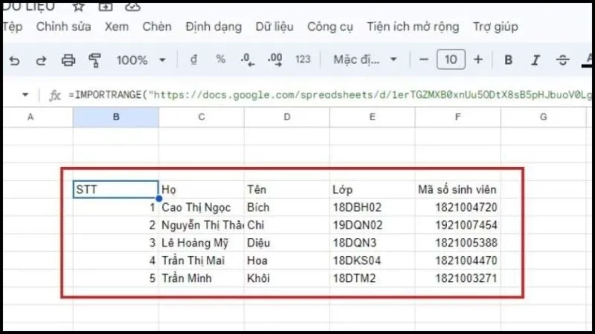 Cách sử dụng hàm IMPORTRANGE  trong Google Sheet cách 1 bước 3