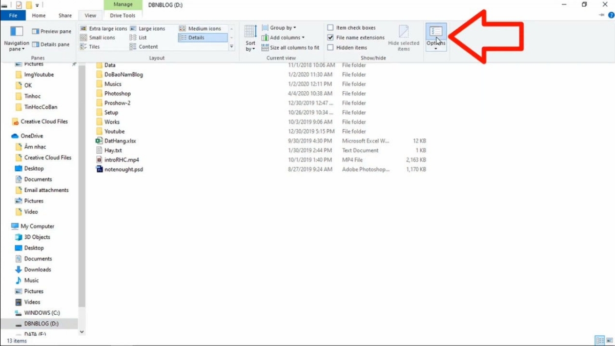 Cách hiện file ẩn Win 10 cách 1 bước 2